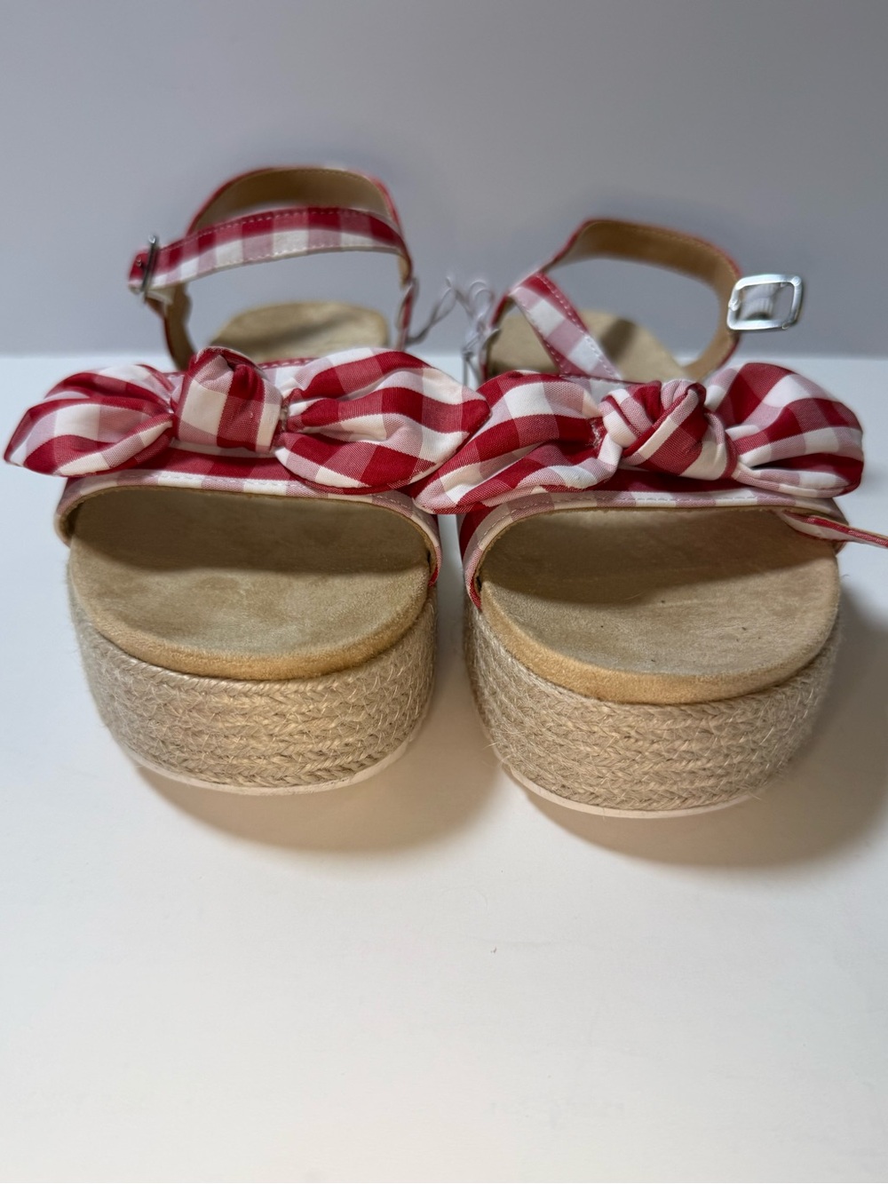 Women’s Red Gingham Bow Espadrille Sandals - Picture 3 of 8